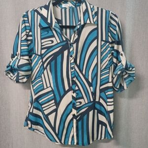 Pazzo Size L Convertible Sleeve Button Down Blouse Fitted